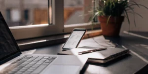 Digital receptionist tools on a desk.