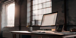 Electronic receptionist system in modern office workspace.