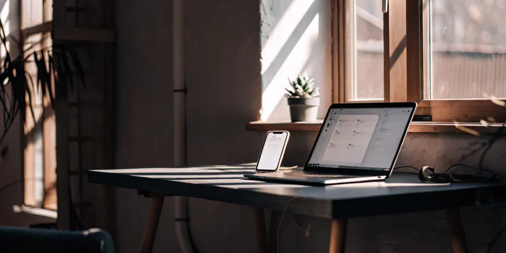Automated voice system tools on laptop and smartphone.